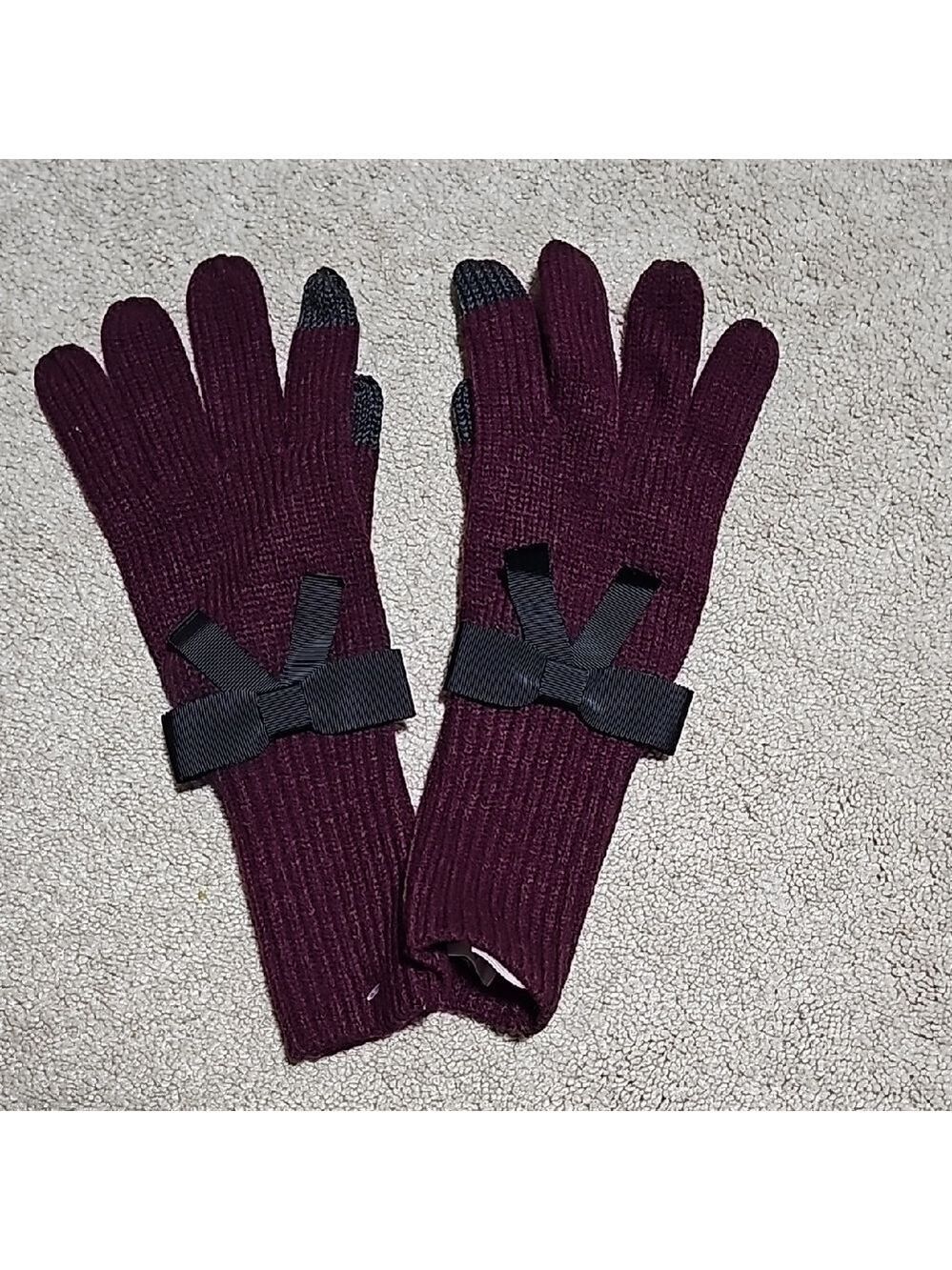 Kate Spade Burgundy Gloves Black Bows